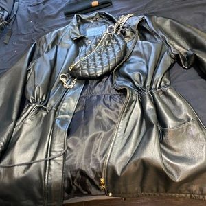 Oversized black leather jacket